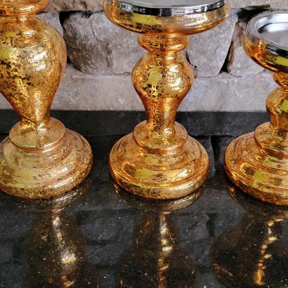 NEW Set of 3 Illuminated Mercury Glass Pedestals Valerie Parr Hill - Picture 2 of 4